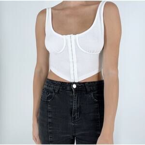 Women's Ribbed Eyelet Closure White Corset Top Size XS